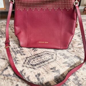 Michael Kors Hayes Studded Leather Bucket Bag in Mulberry